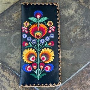 Leather embroidered wallet